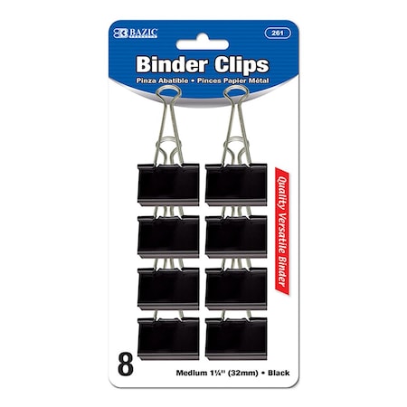 Bazic Products BINDER CLIPS BLACK 8PK 1 1/4 261B